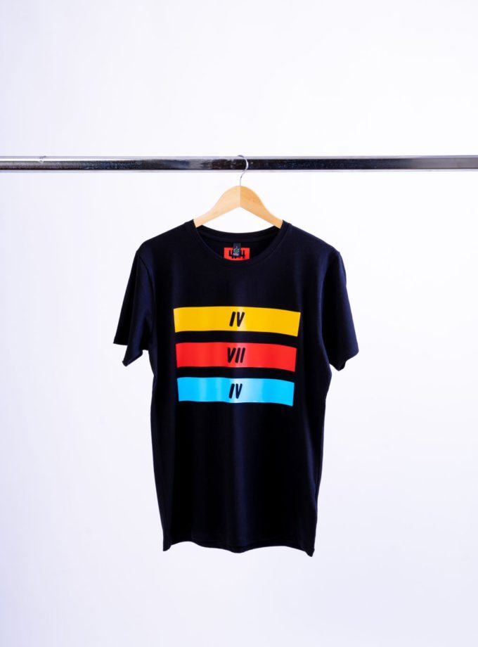 3 Bars Multi Color Black T-Shirt