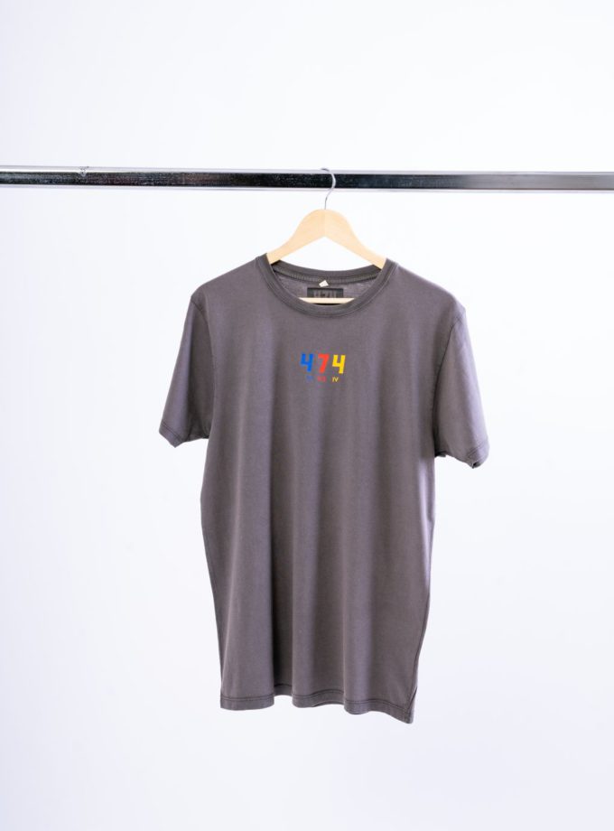 Multi Colour Print Dusty Grey T-Shirt
