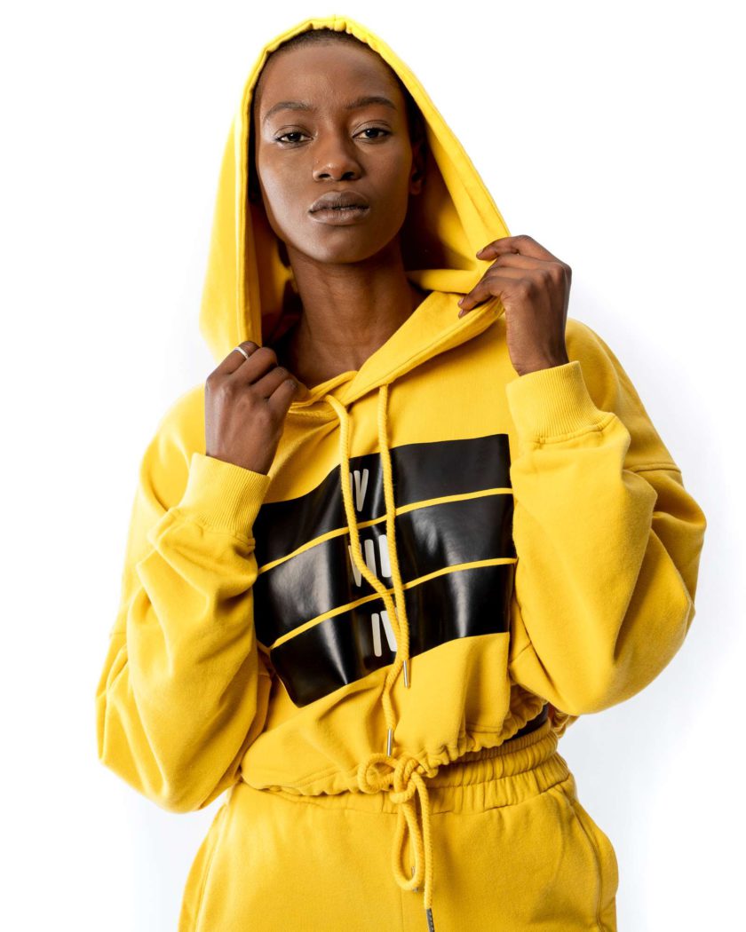 474co Mustard Yellow Oversized Cropped Hoodie